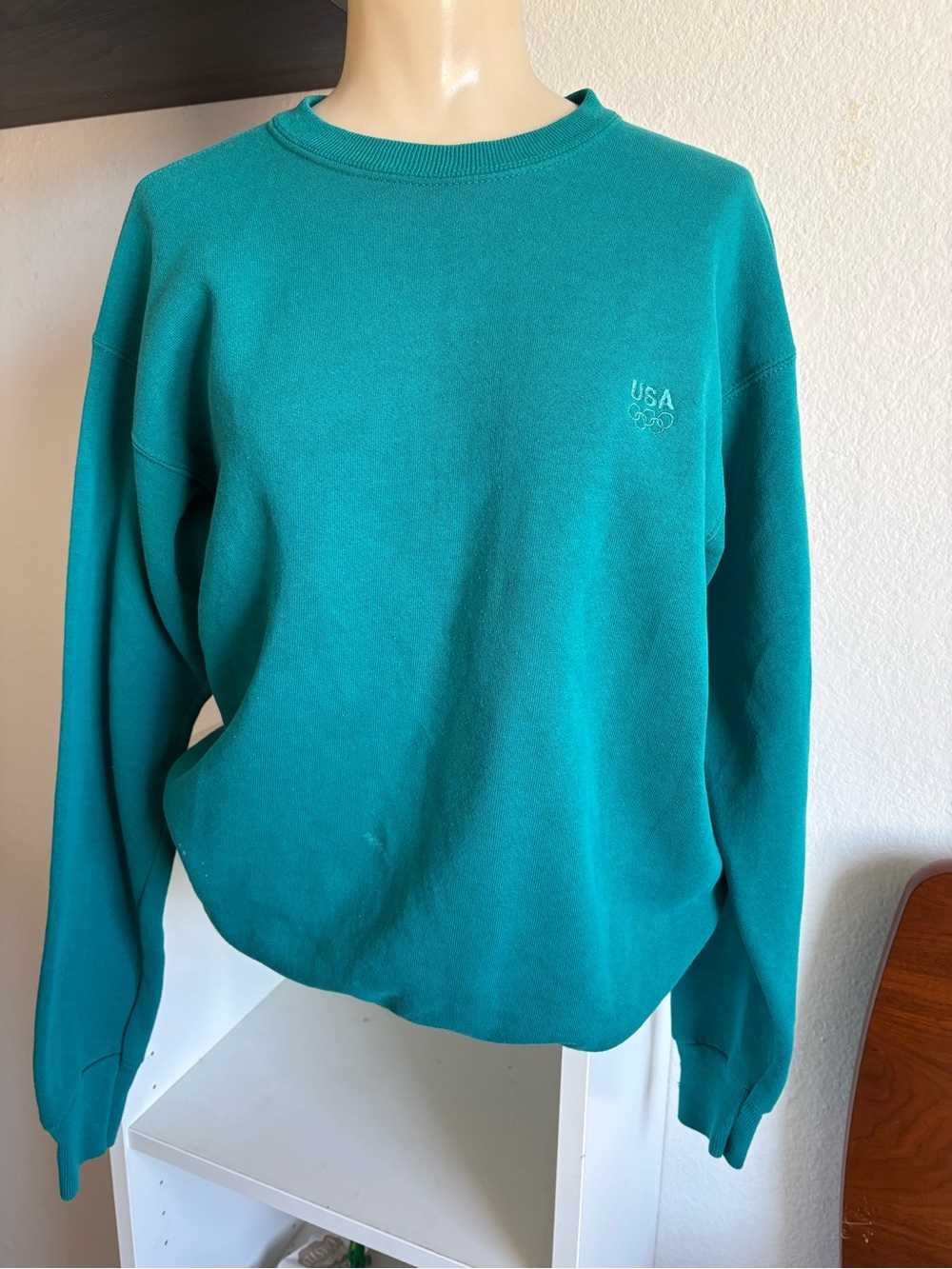 USA Embroidered Teal Crewneck Sweatshirt